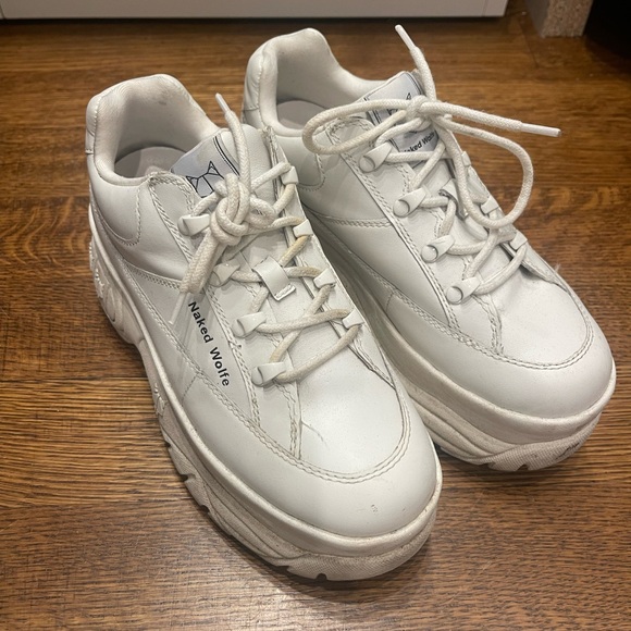 NAKED WOLFE SPORTY WHITE LEATHER SNEAKER WORN - Picture 4 of 7